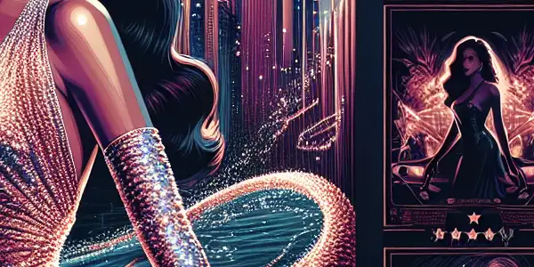 A vibrant movie poster featuring actress Zhong Liti in a glamorous gown, surrounded by elements from her iconic 90s films.