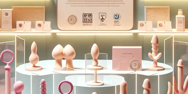 A modern display of safe, virus-free adult products with vibrant colors and informative safety tips.