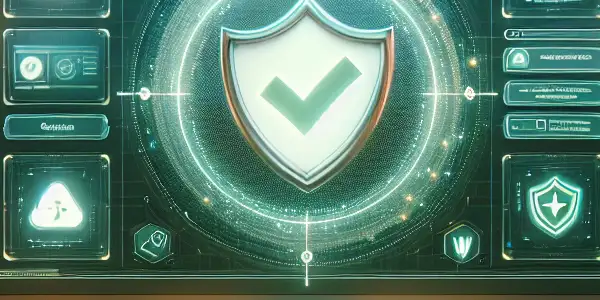 A serene digital workspace showcasing a safe adult content platform with security symbols and a user-friendly interface.