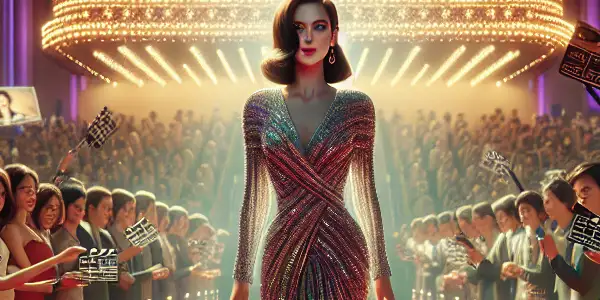 Wu Qishan at a vibrant film festival, greeting fans on the red carpet amidst promotional posters of her diverse films.