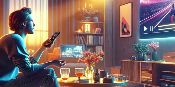 A young adult enjoys high-definition content in a modern, cozy living room, symbolizing seamless adult video streaming.